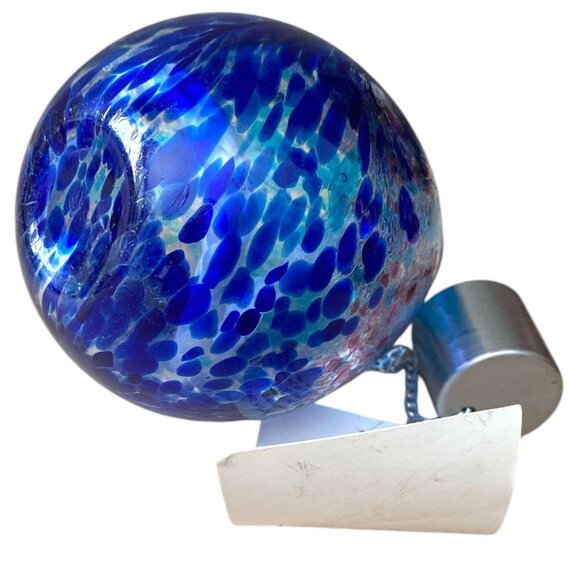 Hand Blown Art Glass Oil Lamp Blue & Purple Swirl with Silver Cap - Picture 8 of 9